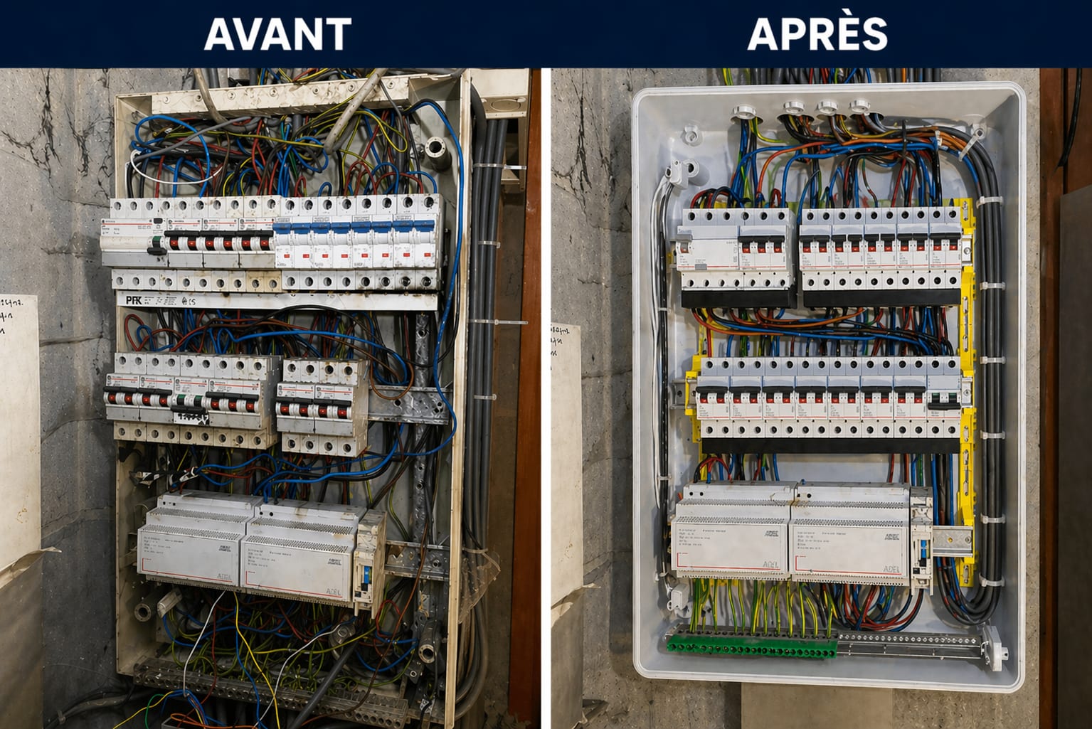 Tableau électrique avant et après mise en conformité